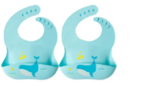 صورة Pixie Silicone Bibs 2-Pack Whale Design - Blue, Waterproof, BPA Free, Easy Clean, Adjustable for Babies 6M+