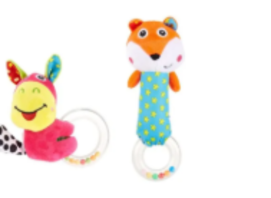 صورة Pixie Baby Rattle Toys - Fox & Donkey Multicolour Set for Sensory Development, Soft Fabric Material, 0-12 Months, 8.6x5x3.2cm