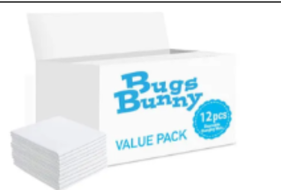 صورة Bugs Bunny Disposable Changing Mats 12pk - Antibacterial, Waterproof, Non-Leak for Babies 0M+, 27x24x20cm