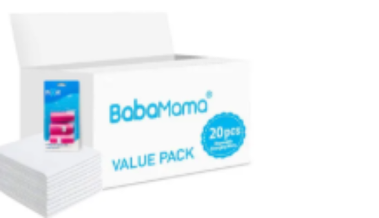 صورة Babamama Changing Mat & Nappy Bags Combo Pack - Antibacterial, Absorbent, 0M+, 20 Mats + 3 Dispenser Rolls