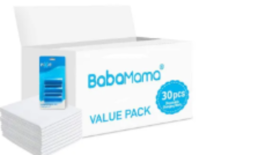صورة Babamama Changing Mat and Nappy Bags Combo - Antibacterial, Disposable, Absorbent, 0 Months+, 30 Mats with Dispenser Refill Pack of 2