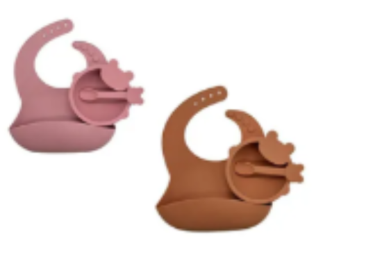 صورة Pixie Silicone Bibs & Bowl Feeding Set - Waterproof, Easy-Clean, BPA-Free for 6M+ (2-Pack, Multicolor)