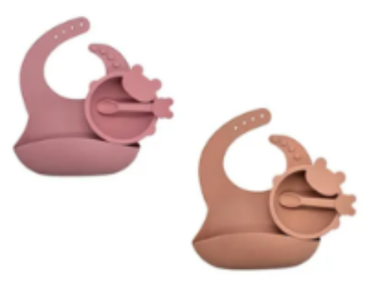 صورة Pixie Silicone Bib & Feeding Set - Waterproof, Easy Clean, BPA-Free - Pack of 2, Multicolor, 6M+