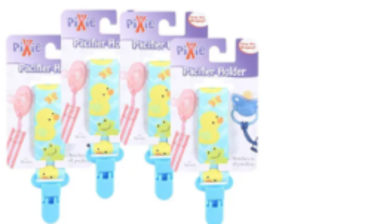 صورة Pixie Duck Print Pacifier Holder, Secure Fastening Clip, 0+ Months Pink, 16x7.4x3cm, 4-Pack