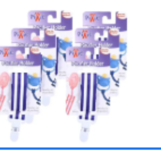 صورة Pixie Navy Stripe Print Pacifier Holder - Secure Fastening Clip, 0  Months, 6-Pack