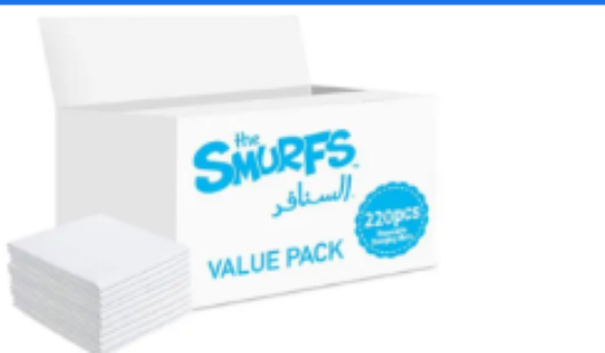 صورة Smurfs Antibacterial Disposable Changing Mats 220 Pieces, Waterproof, Leak-Proof, 0M+, 27x24x20cm Hygienic for Baby