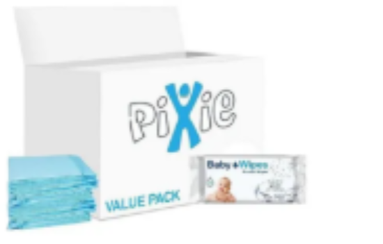 صورة Pixie Disposable Changing Mat with Baby Wipes, Hygienic Barrier, Hassle‑Free, Travel‑Friendly, Value Pack, 0 Month+, 60 x 45 cm, Blue and White - 150 + 72 Pieces