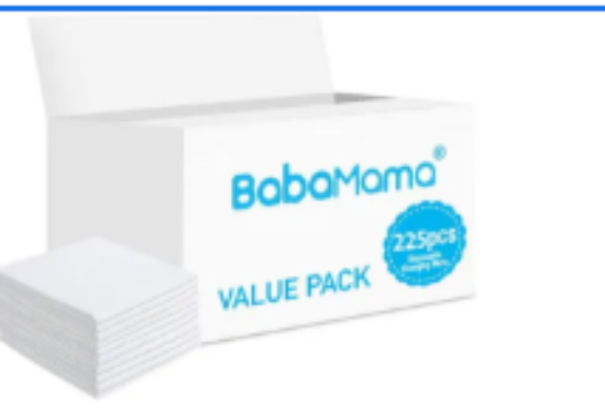 صورة Babamama Antibacterial Disposable Changing Mats 225-Pack, Waterproof, Non-Woven Absorbent, Easy Cleanup, 0M+