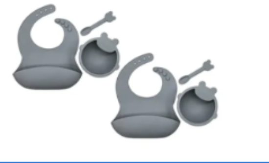 صورة Pixie Waterproof Silicon Bib + Feeding Set Pack of 2 - Grey