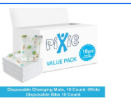 صورة Pixie Disposable Changing Mats & Bibs Combo Pack, Antibacterial & Hydrophilic, 0M+