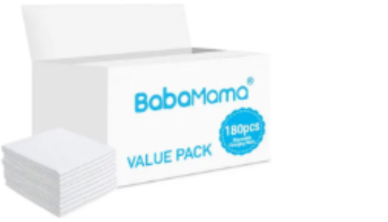 صورة Babamama Disposable Changing Mats 180ct, Antibacterial & Waterproof, Ideal for 0M+, 35x27x60cm Pack