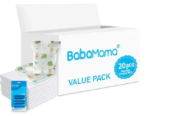صورة Babamama Changing Mat, Bib & Nappy Bag Combo Pack - Antibacterial & Absorbent Baby Care Kit