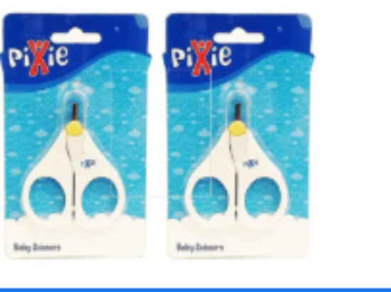 صورة Pixie Baby Nail Scissors for Toddlers 2Y+, Round Safety Tip, Stainless Steel, White - 2 Pack
