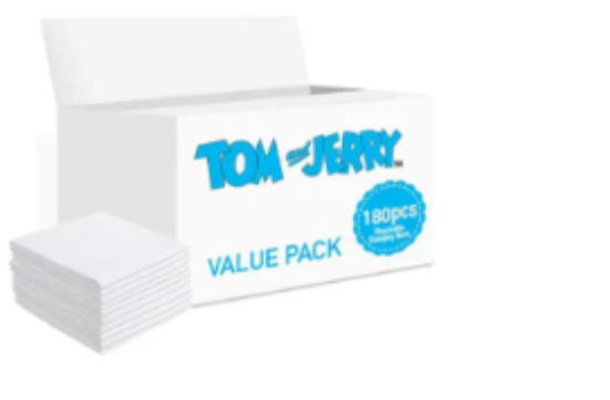 صورة Tom and Jerry Antibacterial Disposable Changing Mats 180ct, Waterproof Non-Leak for Babies 0M+, 27x24x20cm