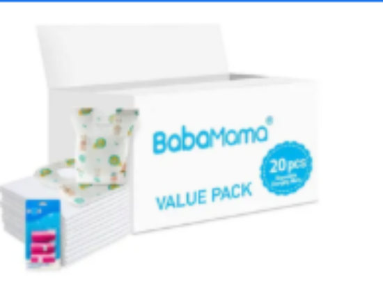 صورة Babamama Newborn Essentials Pack: Disposable Changing Mats, Bibs & Pink Nappy Bags Dispenser Refill - 3 Piece Set