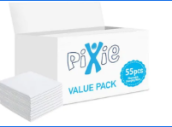 صورة Pixie Disposable Changing Mats 55-Pack, Waterproof Antibacterial Absorbent, 0M+