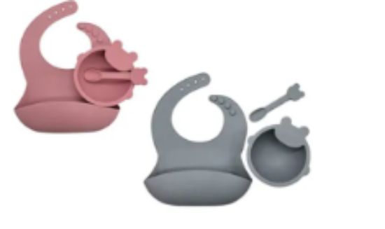 صورة Pixie Waterproof Silicon Bib + Feeding Set Pack of 2 - Multicolour