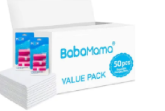 صورة Babamama Changing Mat & Nappy Bags Combo, Antibacterial Disposable Set - Pink Dispenser Rolls, 0M+