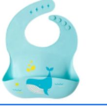 صورة Pixie Waterproof Silicone Bib for Babies - Blue Whale, Food Grade, Adjustable, BPA Free, Easy Clean, 6M+