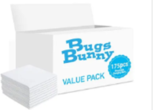 صورة Bugs Bunny Antibacterial Disposable Changing Mats 175ct - Waterproof, Non-Leak for Babies 0M+, 27x24x20cm Package