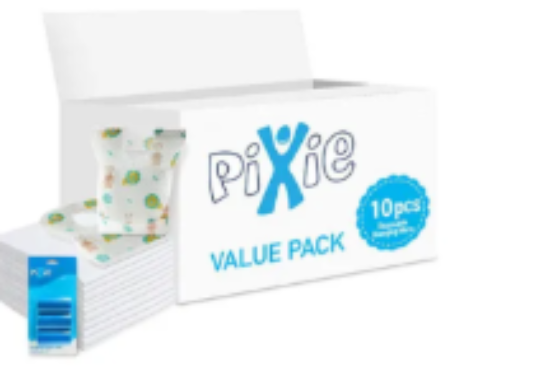 صورة Pixie Newborn Essentials Pack - Changing Mat, Antibacterial Bibs, Dispenser Refill Rolls, & Nappy Bags, Pack of 4