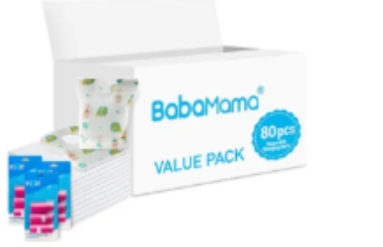 صورة Babamama Changing Mat, Bib & Nappy Bag Combo - Antibacterial Disposable Value Pack for Infants